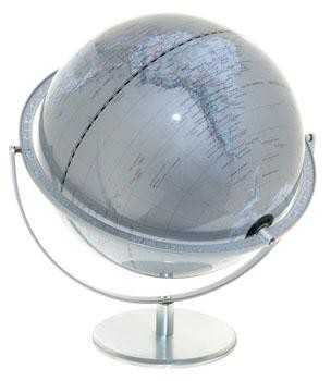 Globe Terrestre&nbsp;Kikkerland,&nbsp;s&eacute;rie&nbsp;HOME + ORGANIZATION &nbsp;Gris métallique