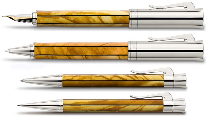 Ensemble stylo bille & Stylo plume & Bille roulante & Porte mine Faber-Castell, Graf von, série Elemento LE (2011) Brun