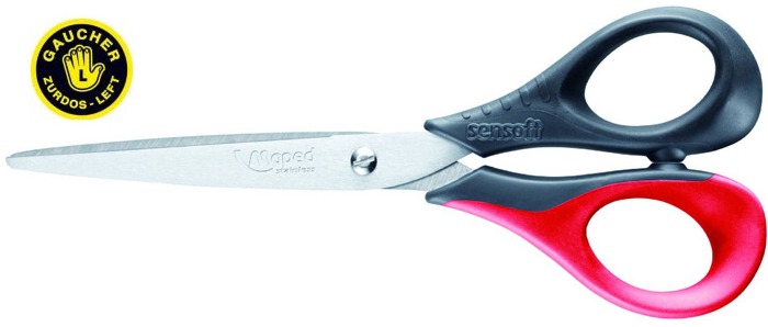 Maped Scissors for left-hander, Sensoft 16 cm series Black/Red