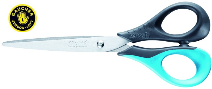 Maped Scissors for left-hander, Sensoft 16 cm series Black/Blue