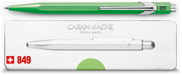 849 POPLINE fluorescent green varnished ballpoint pen, complete with holder