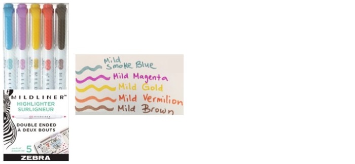 Zebra Highlighter, Mildliner Deep & Warm series Assorted ink colors (Pack of 5)