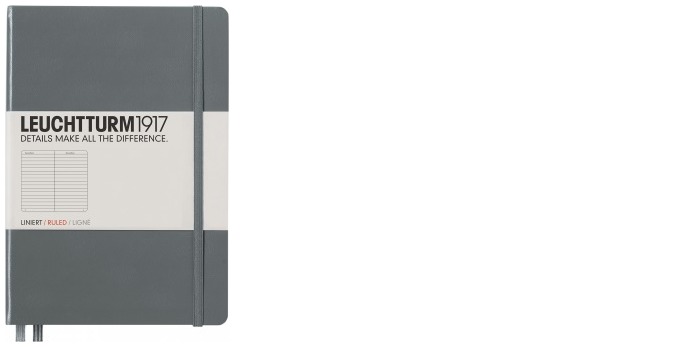 Carnet de notes Leuchtturm1917, série Notebook Medium (A5) Anthracite (Ligné, 145mm x 210mm)