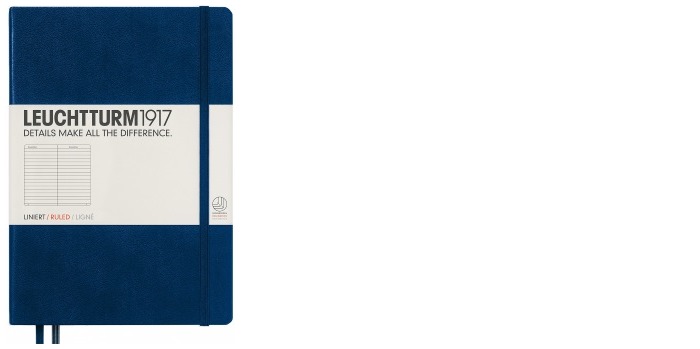 Carnet de notes Leuchtturm1917, série Notebook Medium (A5) Bleu marine (Ligné, 145mm x 210mm)