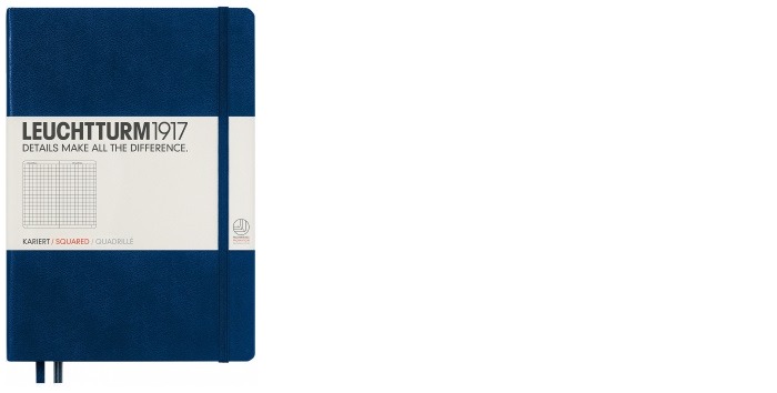 Carnet de notes Leuchtturm1917, série Notebook Medium (A5) Bleu marine (Quadrillé, 145mm x 210mm)