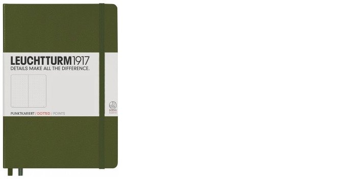 Carnet de notes Leuchtturm1917, série Notebook Medium (A5) Vert kaki (Pointillé, 145mm x 210mm)