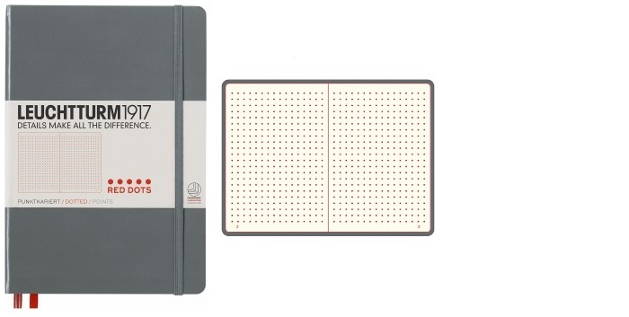 Carnet de notes Leuchtturm1917, série Notebook Medium (A5) Édition Spéciale Red Dots Anthracite (Pointillé, 145mm x 210mm)