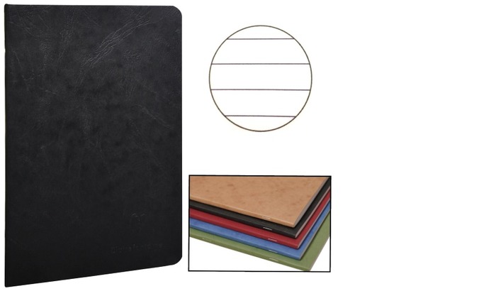 Cahier piqué (A5) Clairefontaine, série Age Bag Noir (148 mm x 210 mm, ligné)