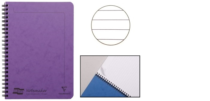 Cahier spiralé (A5) Clairefontaine, série Europa Violet (148 mm x 210 mm, ligné)