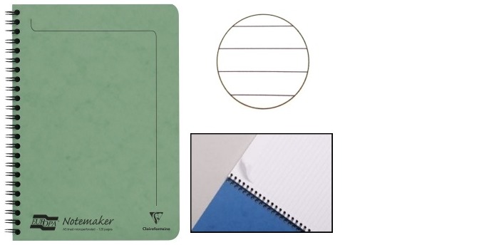 Clairefontaine (A5) Wirebound notebook, Europa series Green (148 mm x 210 mm, lined)