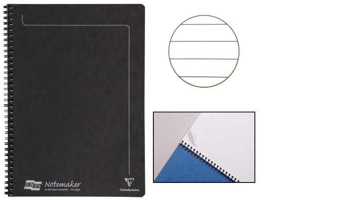 Clairefontaine (A4) Wirebound notebook, Europa series Black (210 mm x 297 mm, lined)