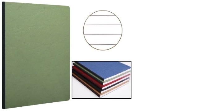 Cahier dos toilé (A5) Clairefontaine, série Age Bag Vert (148 mm x 210 mm, ligné)