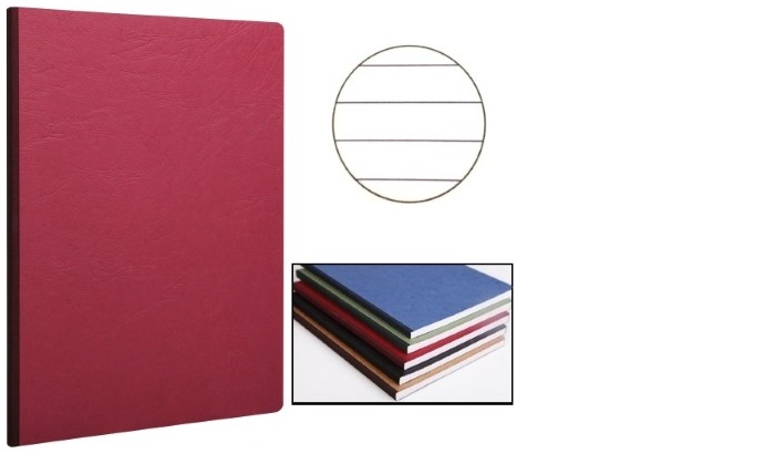 Cahier dos toilé (A4) Clairefontaine, série Age Bag Rouge (210 mm x 297 mm, ligné)