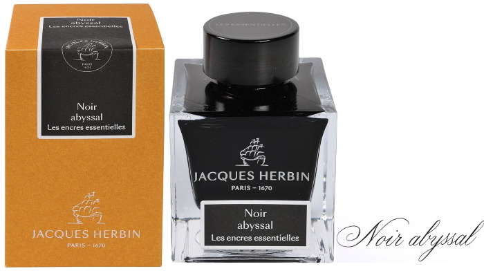 Bouteille d'encre Jacques Herbin, série Les encres Essentielles Noir Abyssal