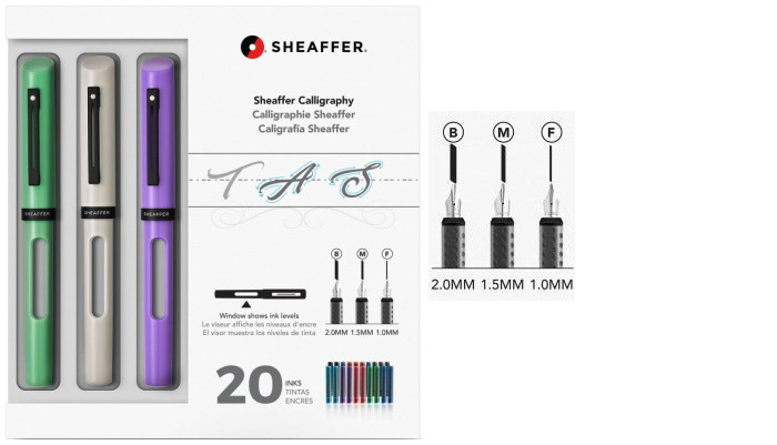 Sheaffer Set, Calligraphy series (Maxi kit) - Neo-Mint, White, Lavender  