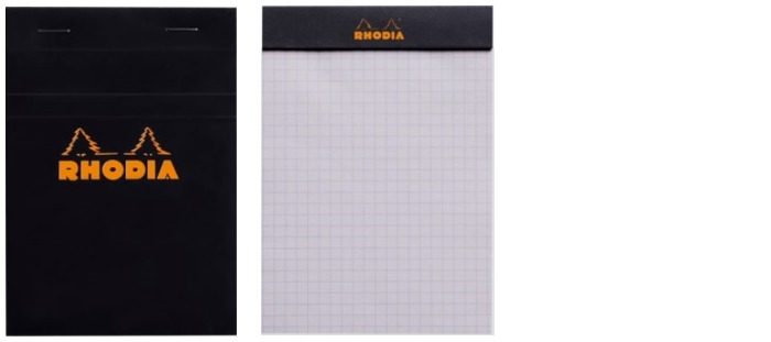 Bloc notes Rhodia, série Basics Noir (#13-Quadrillé)