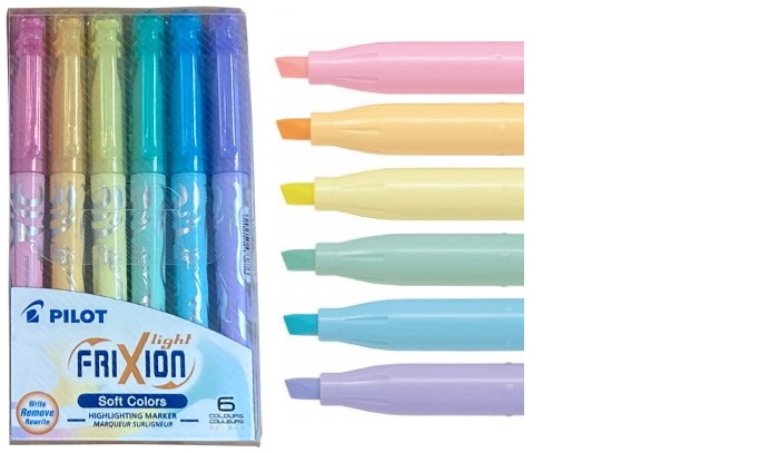 Pilot Highlighters, Frixion Light series Pastel assorted ink colors (Pack of 6)