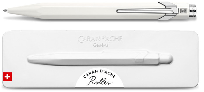 Stylo à bille roulante rétractable Caran d'Ache, série 849 Roller with Gift box Blanc