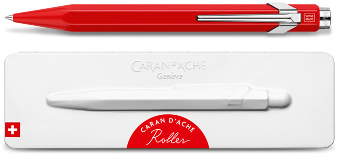 Stylo à bille roulante rétractable Caran d'Ache, série 849 Roller with Gift box Rouge