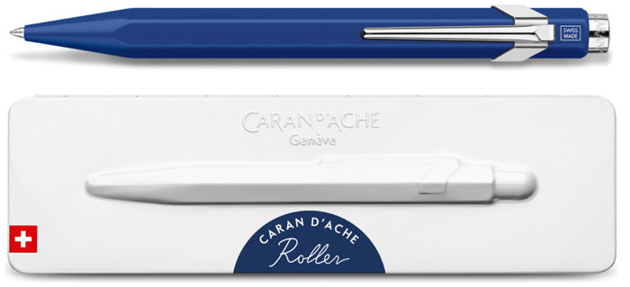 Stylo à bille roulante rétractable Caran d'Ache, série 849 Roller with Gift box Bleu
