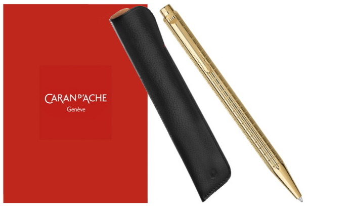 Caran d'Ache Ballpoint pen & pouch set, Ecridor Lights Limited Edition series Yellow gold