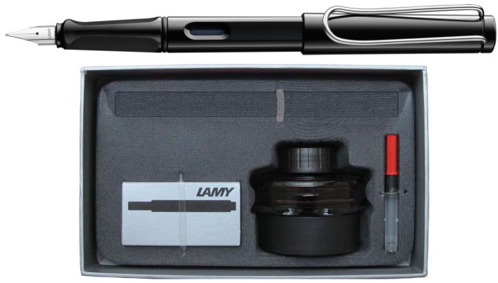 Ensemble stylo plume Lamy, série Safari Noir Clip Chrome 