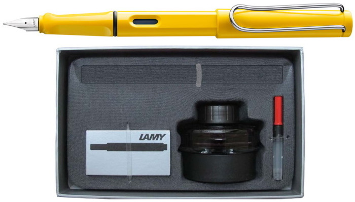 Ensemble stylo plume Lamy, série Safari Jaune Clip Chrome 
