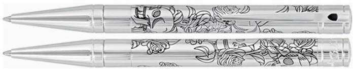 Dupont, S.T. Ballpoint pen, D-Initial series Silvered (Skull & Roses)