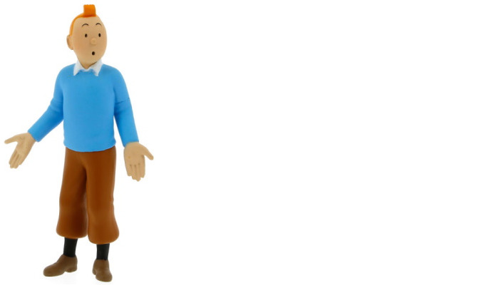 Figurine Tintin, série Décorations Tintin avec chandail bleu (mains ouvertes)