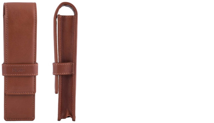 DiLoro Pen pouch, Leather Pen Holder (Double) series Bugatti tan