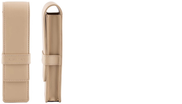 Étui pour stylo DiLoro, série Leather Pen Holder (Double) Beige	