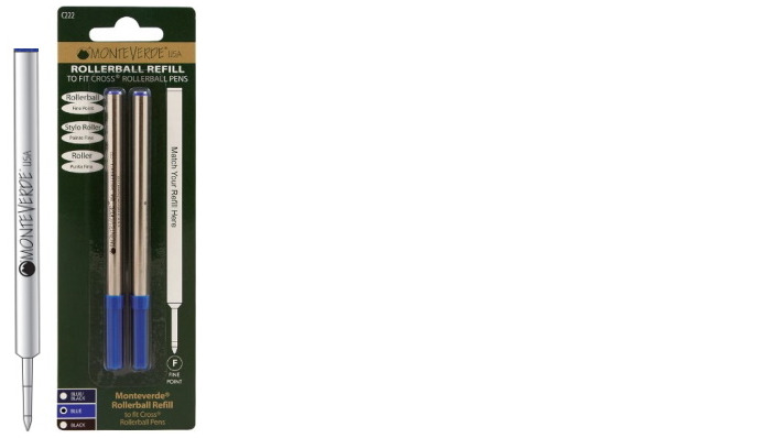 MonteVerde Rollerball refills, Compatible refills for Cross series Blue ink (Pack of 2)