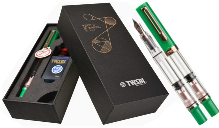 Ensemble stylo plume TWSBI, série Eco-T Jade Royale Or rose & Bouteille d'encre Bleu nuit de 18ml