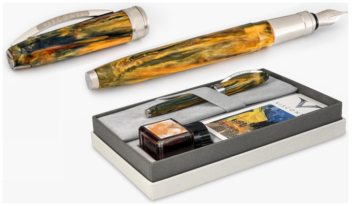 Ensemble stylo plume Visconti, série Van Gogh Jaune-Orange (Cafè Terrace at Night - avec bouteille d'encre)