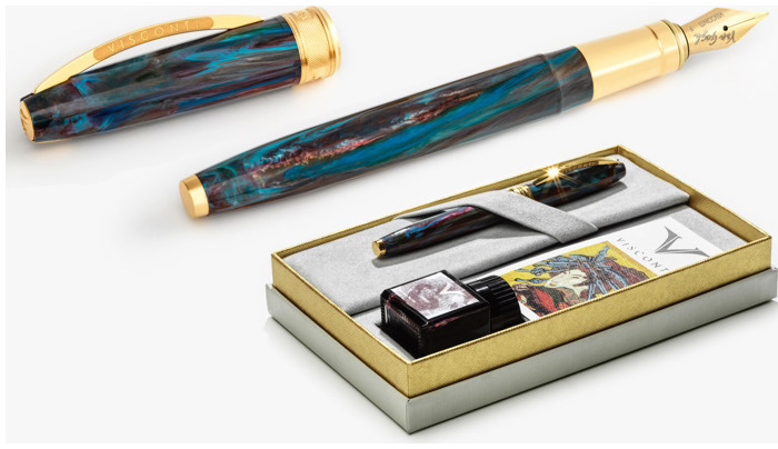 Ensemble stylo plume Visconti, série Édition Spéciale Van Gogh Bleu & mauve (Oiran - avec bouteille d'encre)