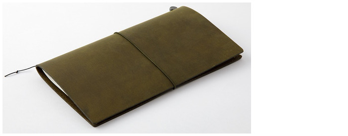 Carnet de notes Traveler's Company, série Leather Notebook Olive (Papier uni)