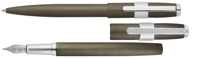 Ensemble stylo bille & stylo plume Cerruti 1881, série Block Gun métal brossé CT