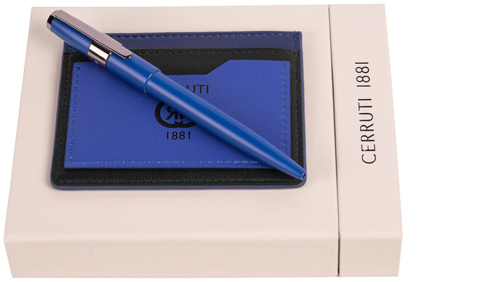 Cerruti 1881 Ballpoint pen & Card holder set, Block series Blue