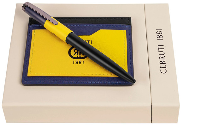 Cerruti 1881 Ballpoint pen & Card holder set, Brick series Black, yellow & navy