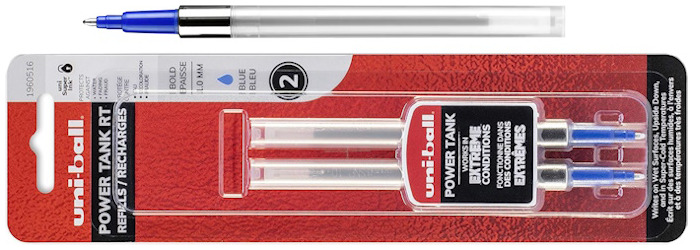 Recharge stylo bille Uni-Ball, série Recharge & encre Encre bleue (Power Tank - 2/Paquet)