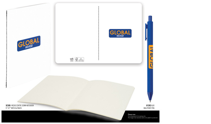 Spector 200  Stylos G1282 bleu + 200 cahier Sc305 blanc imprimés Global Invest