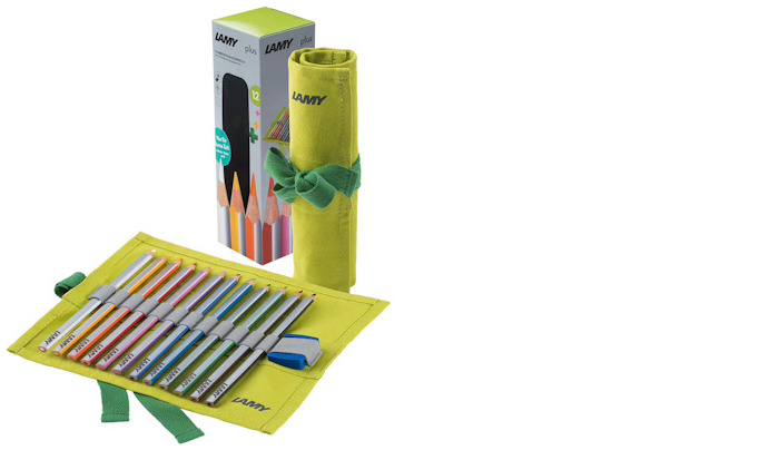 Ensemble de crayons de couleur Lamy, série Plus - Rouleau en tissu de 12 crayons & 1 aiguisoir