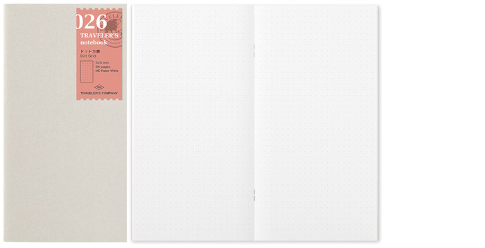 Recharge de carnet Traveler's Company, série Notebook Refill Blanc (Pointillé, 110mm x 210mm)