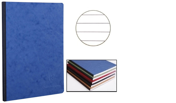 Cahier dos toilé (A4) Clairefontaine, série Age Bag Bleu (210 mm x 297 mm, ligné)