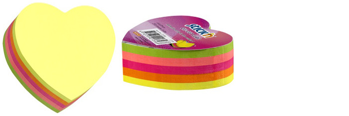 Stick'n Sticky notes, Blocks series Multicolor (Heart - 250 sheets - Neon colors)