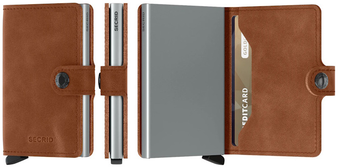 Secrid Card case, Miniwallet Vintage series Cognac Silver