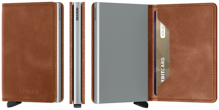 Secrid Card case, Slimwallet Vintage series Cognac Silver