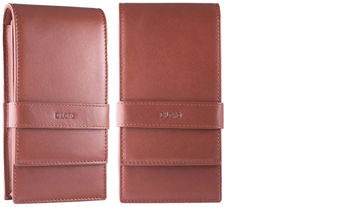DiLoro Pen pouch, Leather Pen Holder (Quadruple) series Bugatti tan