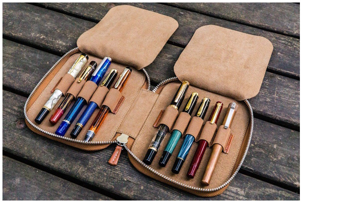Étui pour stylo Galen Leather Co., série Leather Zippered 10 Slots Brun