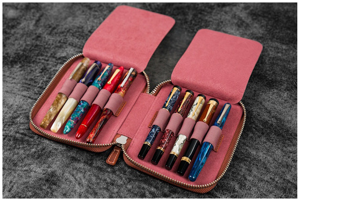 Étui pour stylo Galen Leather Co., série Leather Zippered 10 Slots Orange Crazy Horse
